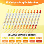 Yellow Orange Acrylic Paint Pens, Water Based 12 Colors Dual Tip Acrylic Paint - Image 2