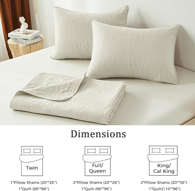 akkialla King/Cal King Quilt Set, Cream Lightweight Bedspread - Image 7