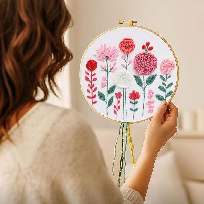 Nuberlic Embroidery Kit for Beginners -Floral Easy Embroidery Kits for Adults - Image 3