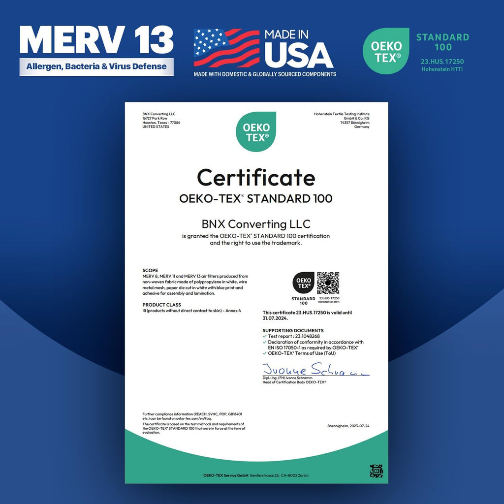 BNX TruFilter 24x24x1 Air Filter MERV 13 (4-Pack) - MADE IN USA - AC Furnace Filters for Allergies, Pollen, Mold, Bacteria, Smoke, Allergen, MPR 1900 FPR 10 (Actual Size: 23.38 x 23.38 x 0.75 Inches)