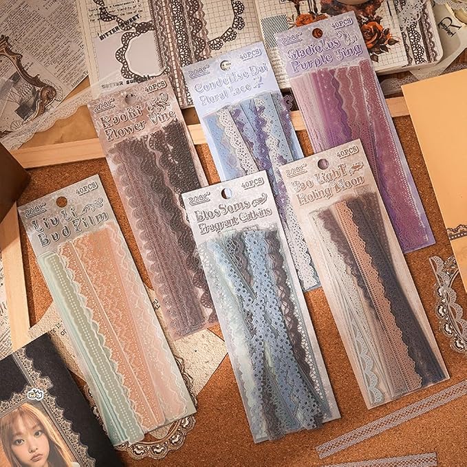 40 Pcs Transparent Lace Stickers - Image 2