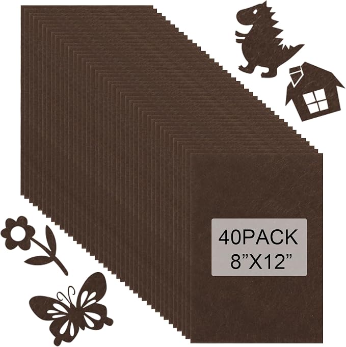 40 Pcs Stiff Felt Fabric Sheet for Crafts, 1mm Thick and 8”x12”Brown Felt by Tiparts