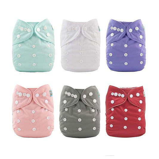 ALVABABY 6 Pack Cloth Diaper with 12 Inserts One Size Adjustable Washable Reusable Diaper Cover for Baby Girls and Boys