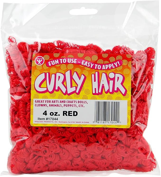 Hygloss 4 oz Curly Doll Hair for Crafts Red- Premium Synthetic Hair for Doll by HyglossProductsInc