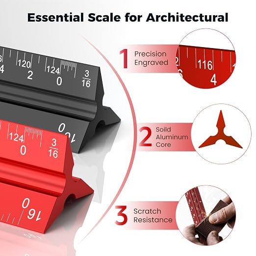 Rena Chris 2PCS Architectural Scale Ruler: 12" Imperial Aluminum Alloy Metal - Image 2