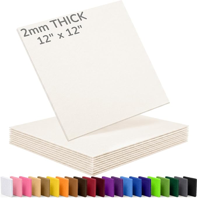 2mm Stiff Felt Sheets 12" X 12" | Thick Polyester Felt Material, DIY Craft by Luceinvita