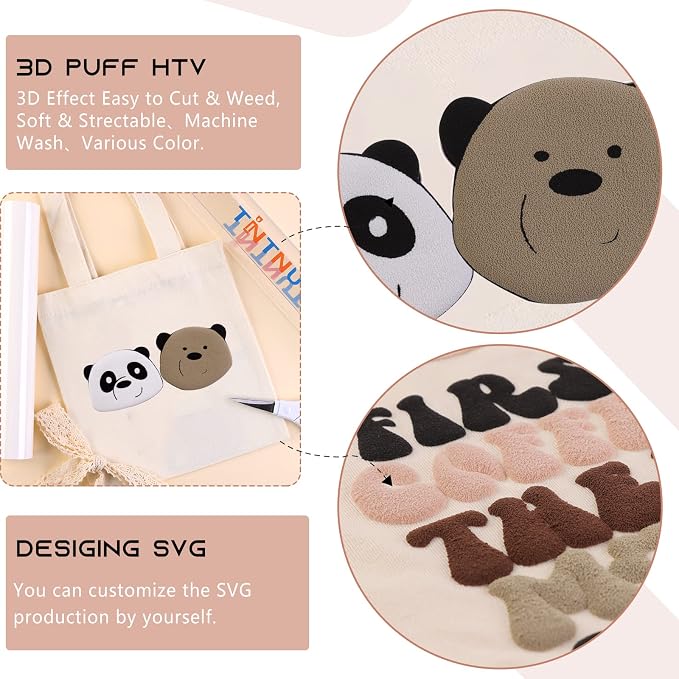 Tintnut White Puff Heat Transfer Vinyl Roll, easy cut & weed, stretch washable - Image 5