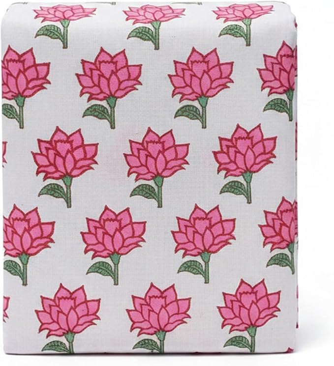 E-Tailor® Hand-Block Printed Pre-Cut Floral Cotton Fabric by E-Tailor