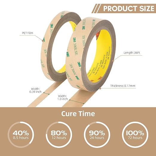 3M Double Sided Tape 300LSE 1.0" x 36Ft Clear, 1 Pack | Heavy Duty Adhesive Tape - Image 9