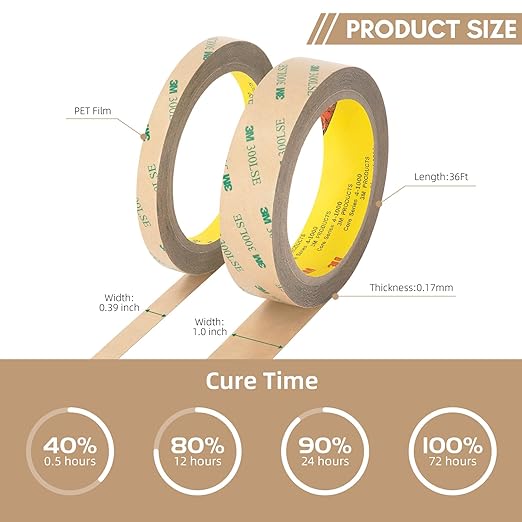 3M Double Sided Tape 300LSE 0.39" x 36Ft Clear, 2 Pack | Heavy Duty Adhesive - Image 9