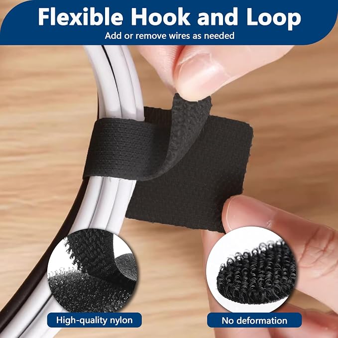 Abnii 50 PCS Hook and Loop Cable Ties, Under Desk Cable Management, Self - Image 6