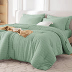 MUXHOMO 7 Pieces Queen Comforter Set, Seersucker Bed in a Bag Queen Size by MUXHOMO