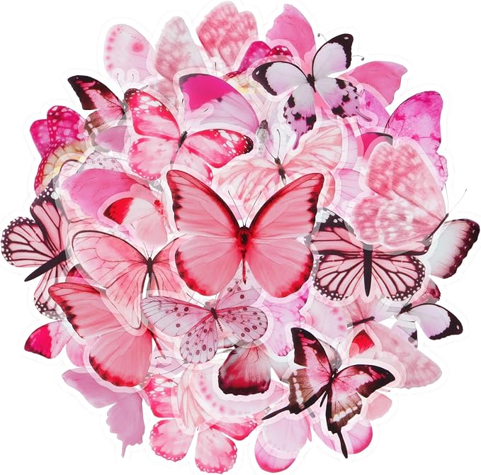 Imeepa 40Pcs Pink Butterfly Stickers Transparent Scrapbooking Stickers | PET by Imeepa