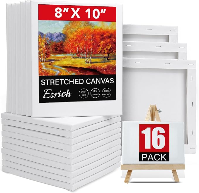 ESRICH Canvas for Painting 8x10, 16 Pack Stretched Canvas, Primed Acid-Free by ESRICH