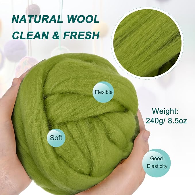 uxcell Needle Felting Wool, 8.5 Oz Nature Fibre Wool Yarn Roving - Image 2