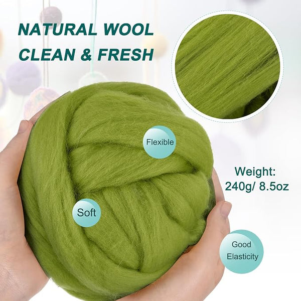 uxcell Needle Felting Wool, 8.5 Oz Nature Fibre Wool Yarn Roving - Image 2