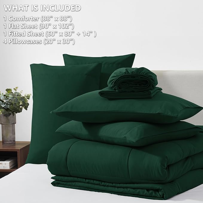 CozyLux Queen Comforter Set Emerald Green, 7 Pieces Bed in a Bag, All Season - Image 6