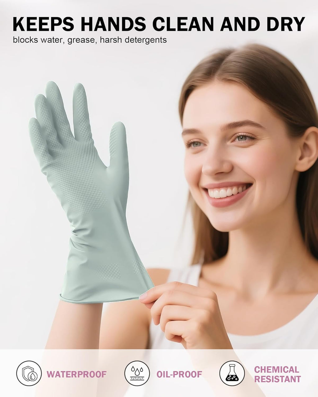 Rubber Cleaning Dishwashing Gloves 4 Pairs Reusable Kitchen Glove for Washing Dishes & Household Bathroom Cleaning Dish Gloves with Flock Lining Anti-Slip Grip Waterproof Thick Long-lasting Colorful M