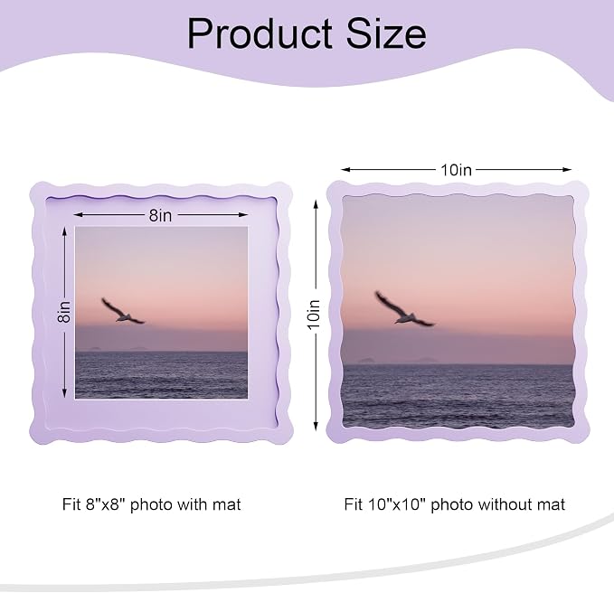 10x10 Picture Frame with Mat for 8x8, Wavy Edge Wooden Real Glass Photo Frame - Image 3