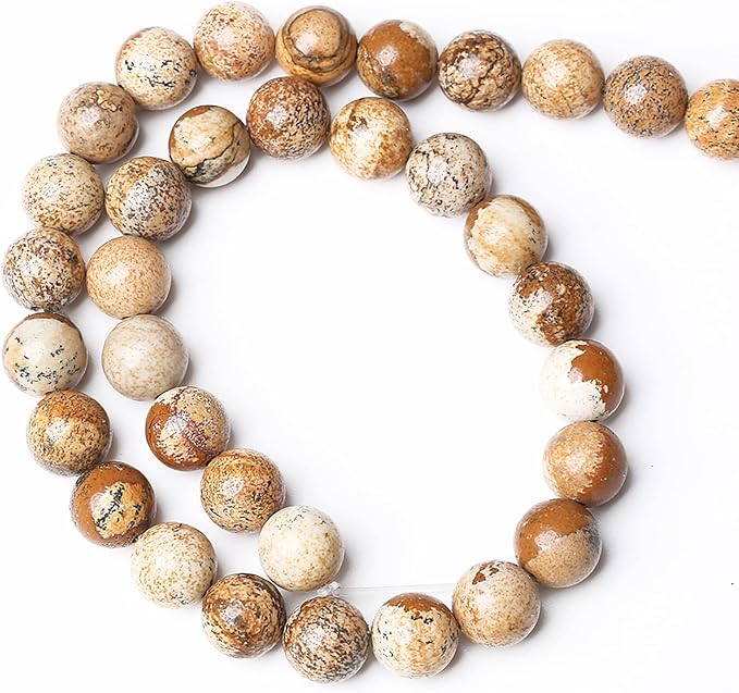Natural Picture Jaspers Stone Beads Round Smooth Gemstones Loose Spacer Beads - Image 5