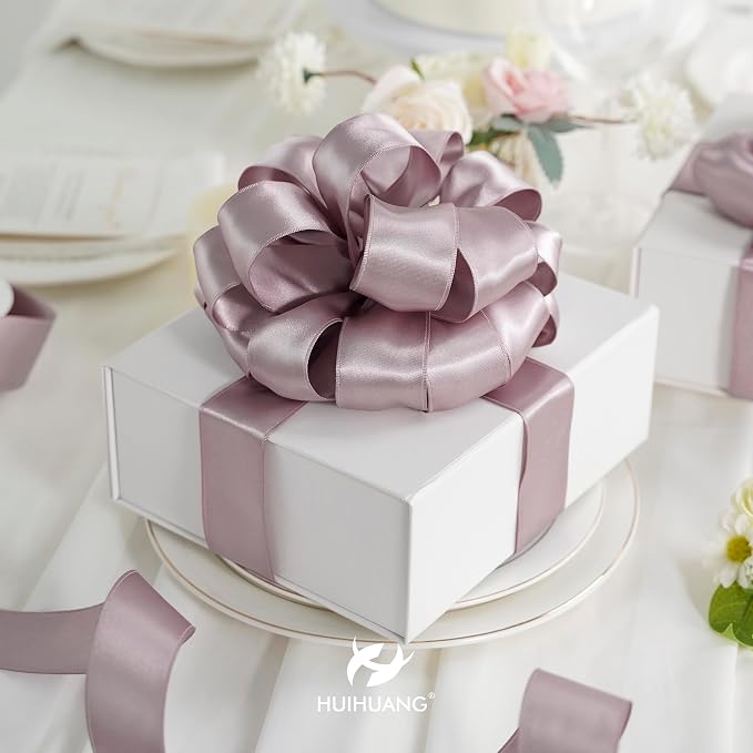 HUIHUANG Lilac Satin Wired Ribbon 1-1/2 inch Dusty Purple Wire Edge Ribbon - Image 3
