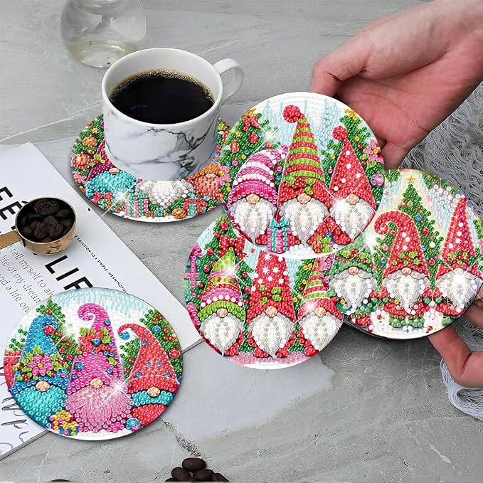 ijbnhd 8 PCS Christmas Diamond Painting Coasters | Christmas Gnome Diamond Art - Image 5