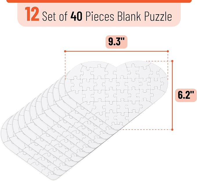 Mr. Pen- Blank Puzzle Bulk, 12 Pack, 40 Pieces/Pack, 9.3" x 6.2" | Heart Shaped - Image 2