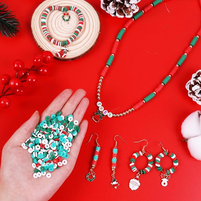 Wuollgess 3500 PCS Christmas Clay Beads Bracelet Making Kit, Polymer Heishi - Image 4