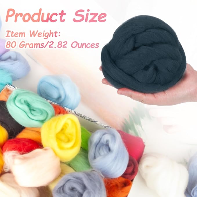 PATIKIL Wool Roving Yarn, 80G/2.82OZ Soft Felting Wool Pure Chunky Roving Yarn - Image 2