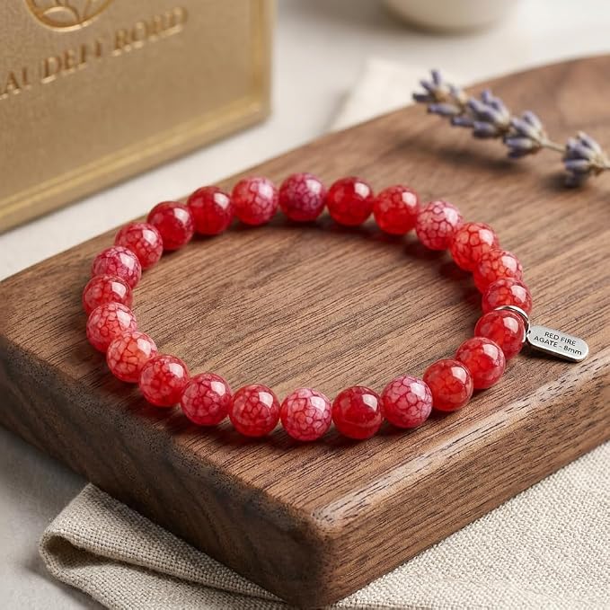 45pcs Smooth Natural Red Agate Beads，8mm Dragon Vein Gemstone Round Loose Stone - Image 4