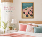 Framed Pink Beach Umbrella Canvas Wall Art, Ocean Seaside Wall Decor, Modern - Image 3
