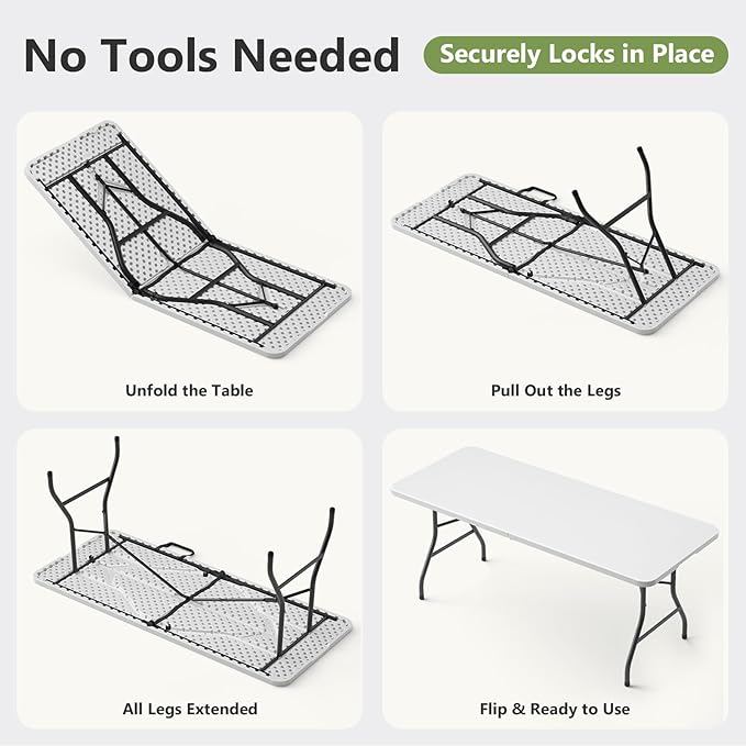 Folding Table 2 Pack, 8 FT Foldable Plastic Table - Image 7