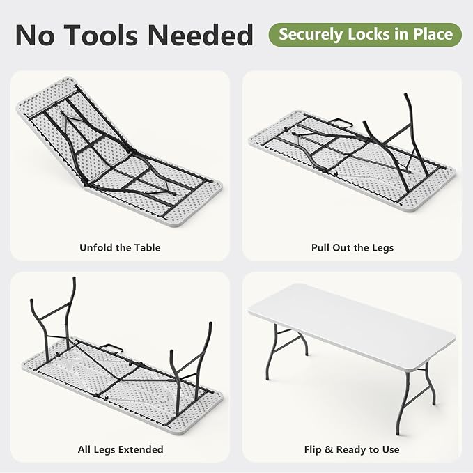 Folding Table 2 Pack, 5 FT Foldable Plastic Table - Image 7
