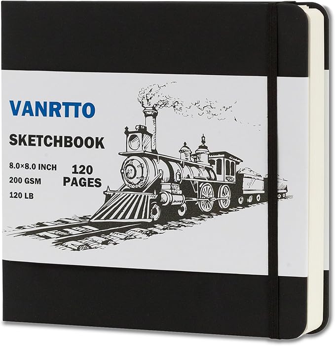 Vanrtto Hardcover Sketch Book, Square Mixed Media Sketchbook 8x8 Inch | by YOURHAPPYTIMECOMPANION