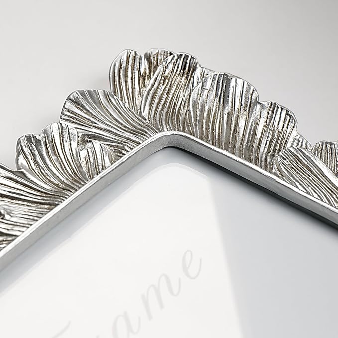 Cuspin 4x6 Picture Frame Silver, Vintage Ornate Palm Leaves Textured - Image 2