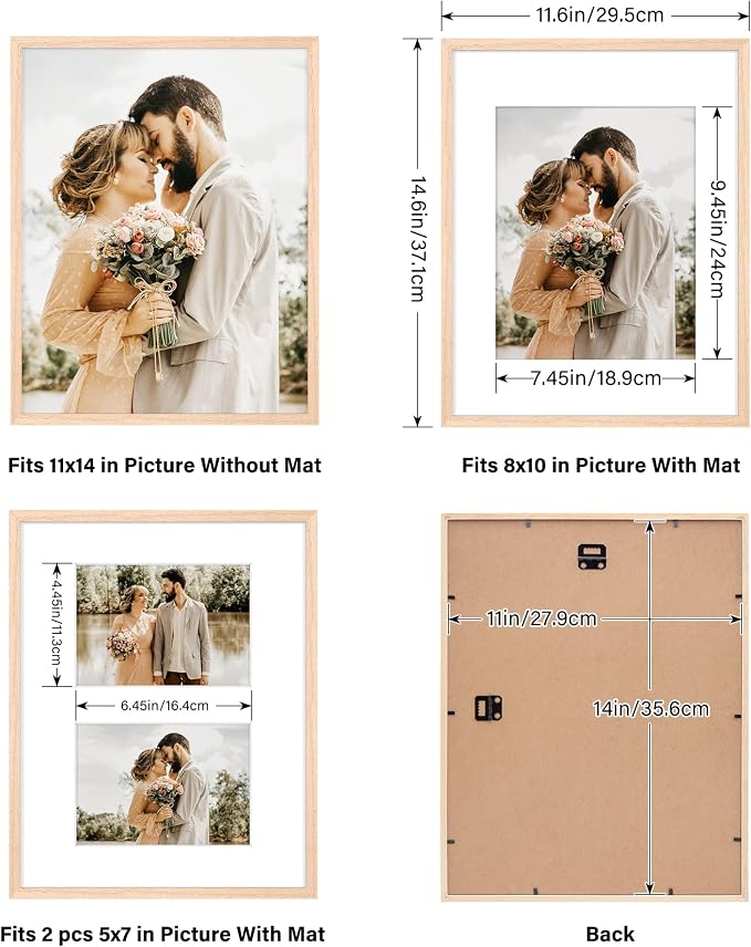 11x14 Picture Frame, Solid Oak Wood Frame 8x10 - Image 2