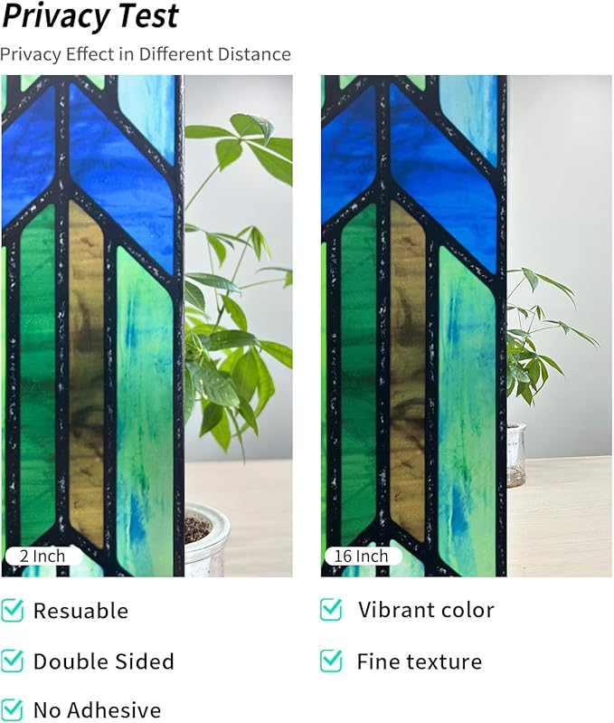 Original Hand Drawn Faux Stained Glass Window Film, Double-Sided Privacy Static - Image 2