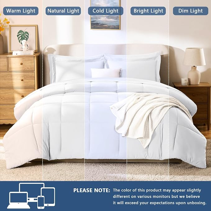 CozyLux Oversized Queen Comforter Sets White, 7 Pieces Bed in a Bag, 98x98 Box - Image 5