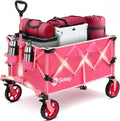 Sekey Pink Collapsible Foldable Wagon with 330lbs Weight Capacity, Heavy Duty Folding Wagon Cart with Big All-Terrain Wheels & Drink Holders. Pink