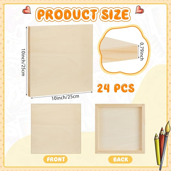 Barydat 24 Pcs Wood Panels for Painting 10'' x 10'' Unfinished Wood Canvas - Image 2