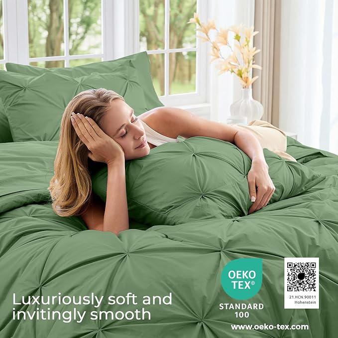 Sasttie California King Comforter Set, 7-Piece Bed in a Bag, Pintuck Bedding - Image 3