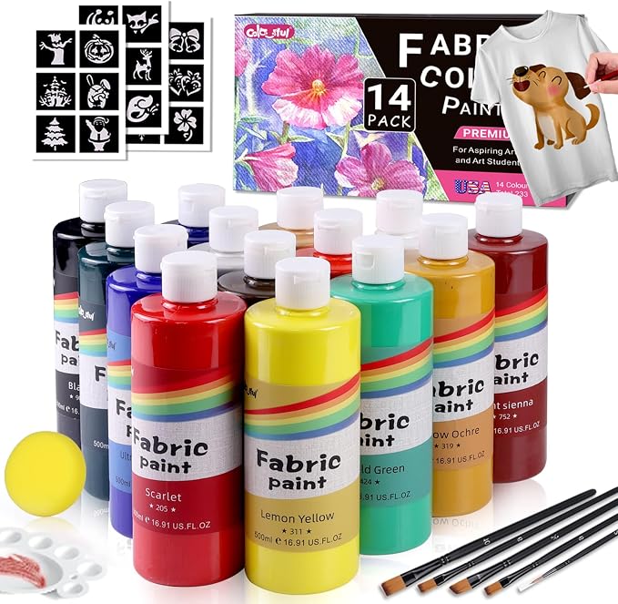 Colorful Permanent Fabric Paint Set, 14 Colors 16.7oz Textile Paint - Image 8