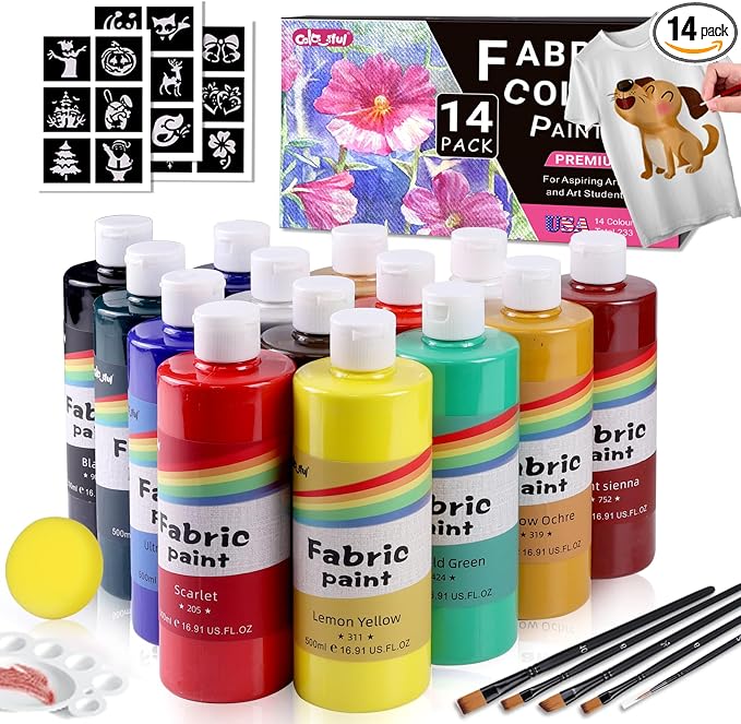 Colorful Permanent Fabric Paint Set, 14 Colors 16.7oz Textile Paint by colorful