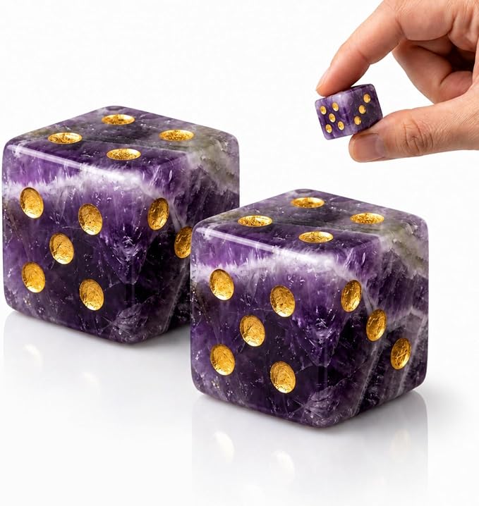 2PCS Crystal D6 Dice, 16mm Natural Gemstone Mahjong Dice Set Stone Dice by YEMEKO