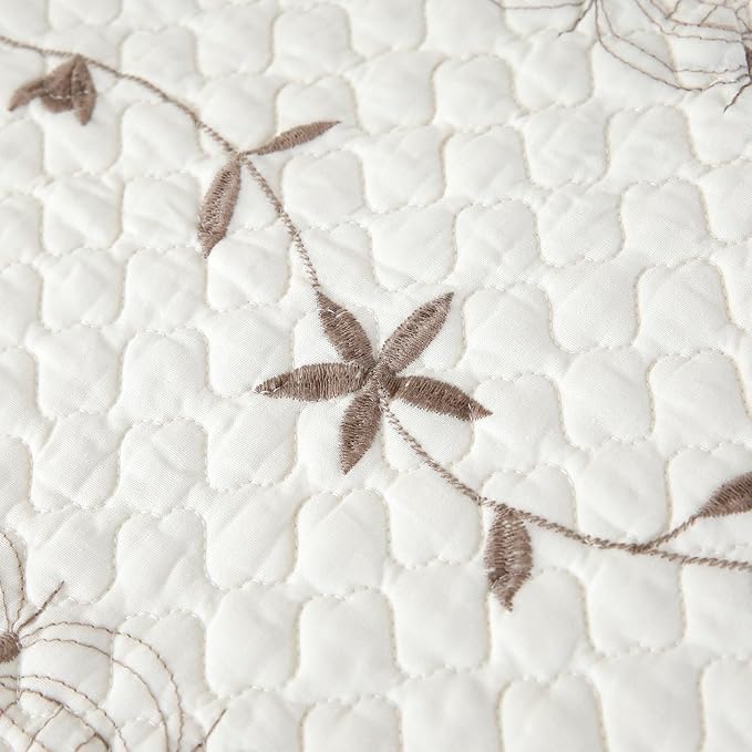 ROOMLIFE Quilt Set Full Size 3D Floral Embroidery Pattern 3-Piece Cotton - Image 5