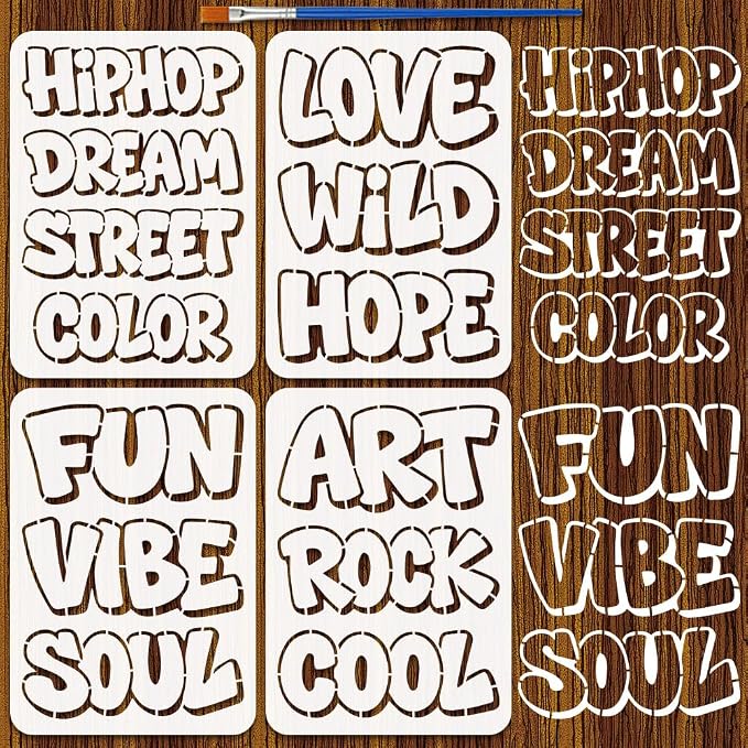 FINGERINSPIRE 4PCS Letter Stencils 8.3x11.7Inch Word Stencils Reusable PET by FINGERINSPIRE