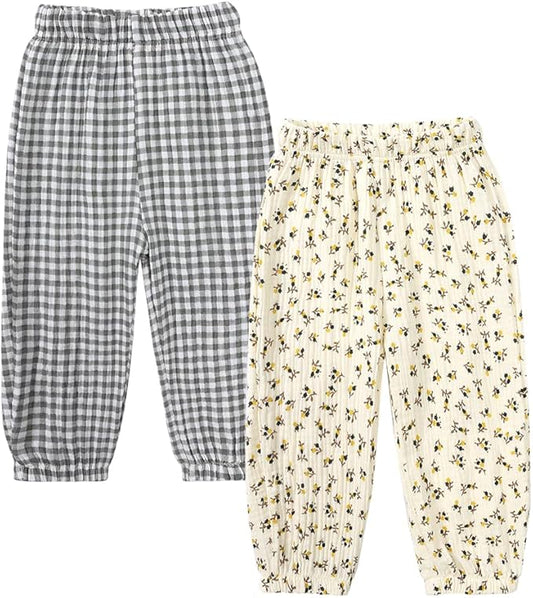MYGBCPJS Baby Boys Girls Cotton Linen Trousers Kids Casual Ankle Pants Loose Long Bloomers