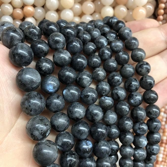 A Natural Black Labradorite Stone Beads Round Larvikite Beads - Image 2