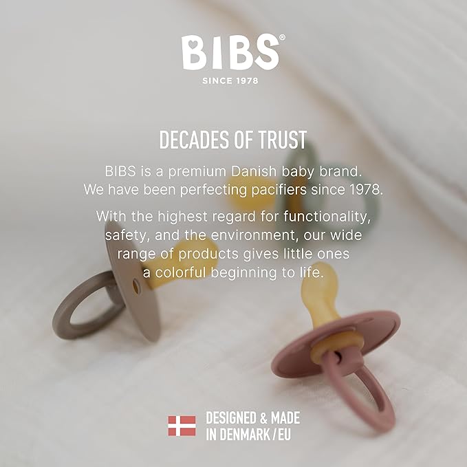 BIBS Pacifiers Colour Collection | Natural Rubber Baby Pacifier | Set of 2 BPA-Free Soothers | Made in Denmark | 6+ Months (Pack of 2) | Haze