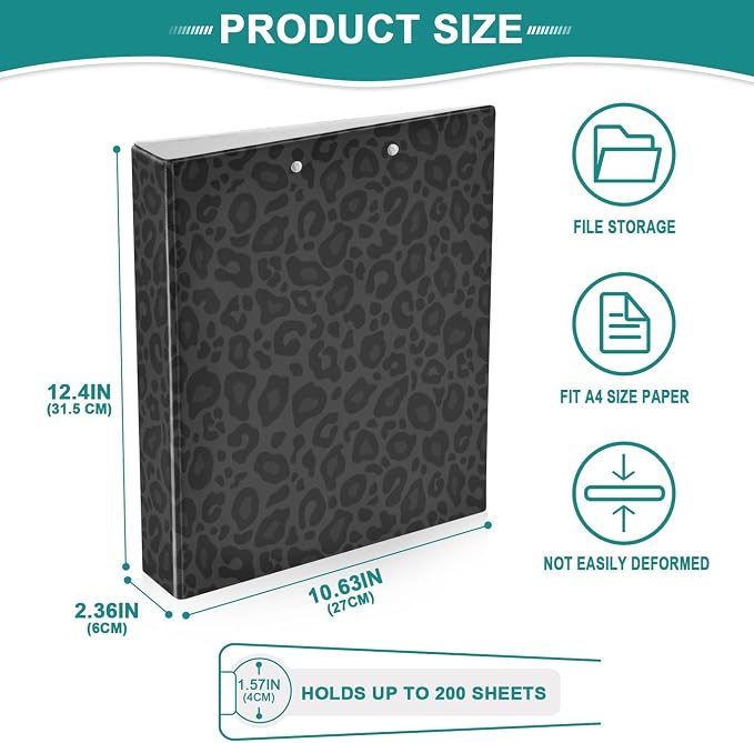 Black Cheetah Round Ring Binders 1.5 Inch Leopard 3 Ring Clipboard Binder - Image 4